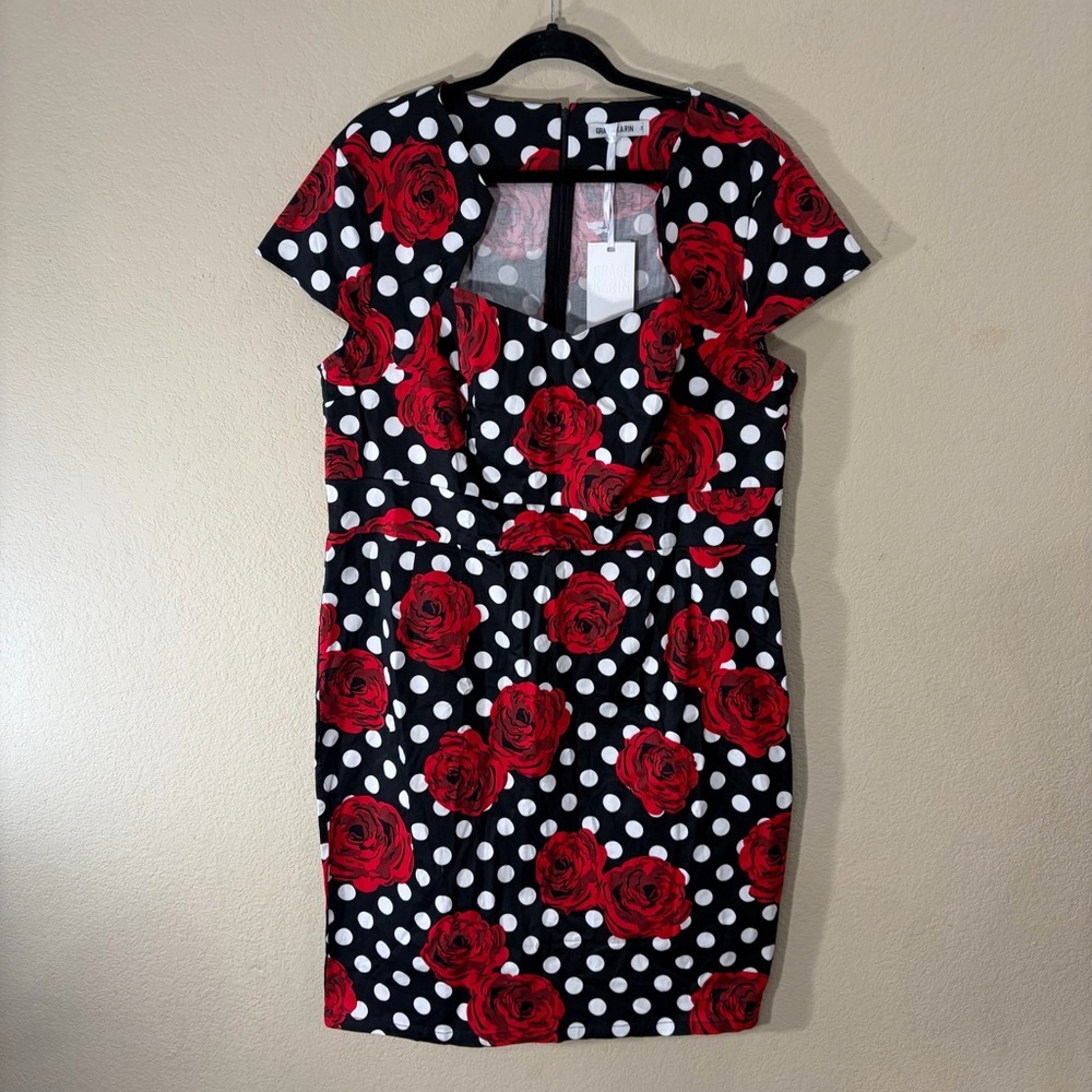 NWT Grace Karin Rose Polka Dot Rockabilly Pinup Retro Party Bodycon Dress 3XL - Picture 2 of 11